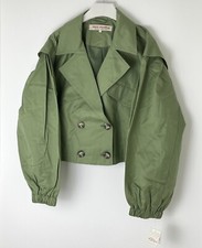 Free People Trench Jacket Medium Loden Green Looking Glass Collared Rp £140 ❤️