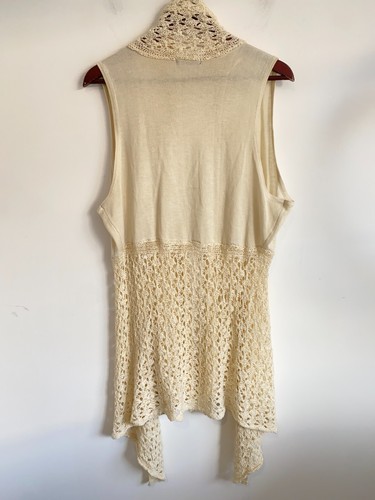 Crossroads Cardigan Womens XL Beige Crochet Asymmetrical Hem Sleeveless Open - Picture 6 of 13