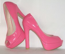 SIZE 2.5 TO 3 FUSHIA PINK PATENT PLATFORM HIGH SLIM HEEL COURT PARTY SHOES BNWB
