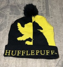 HUFFLEPUFF Beanie Black Yellow With Pom Pom One Size Fits Most