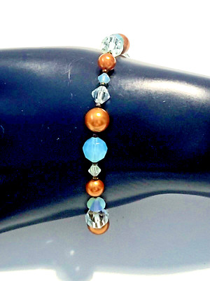 EMILY RAE 925 STERLINGSILBER AQUABLAU KRISTALL BRONZE ARMBAND 7 - 8,5'' 3546