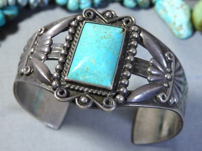 Fred Harvey Era NAVAJO Natural BLUE GEM TURQUOISE Coin SILVER 47g