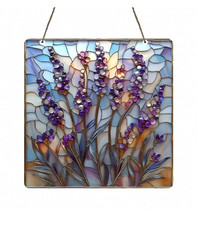 Vintage Lavender 2D Acrylic Suncatcher, Square, 8", Stained Glass Look, Gr8 Gift