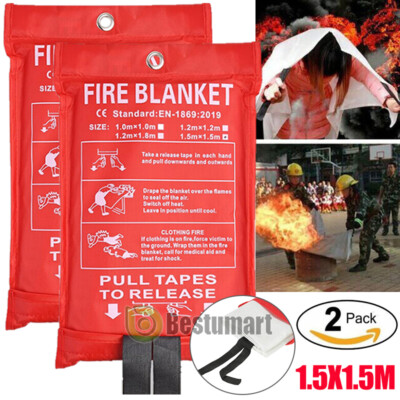 2xPrepared Emergency Fire Blanket Fiberglass Blanket 59''x59'' Retardant Blanket
