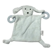 BELLA TUNNO Puppy Dog Security Blanket Lovey Rattle Plush Blue Teething Rings