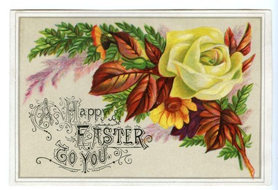 1800 S Vintage Antique Victorian Card Happy Easter To You Flowers
