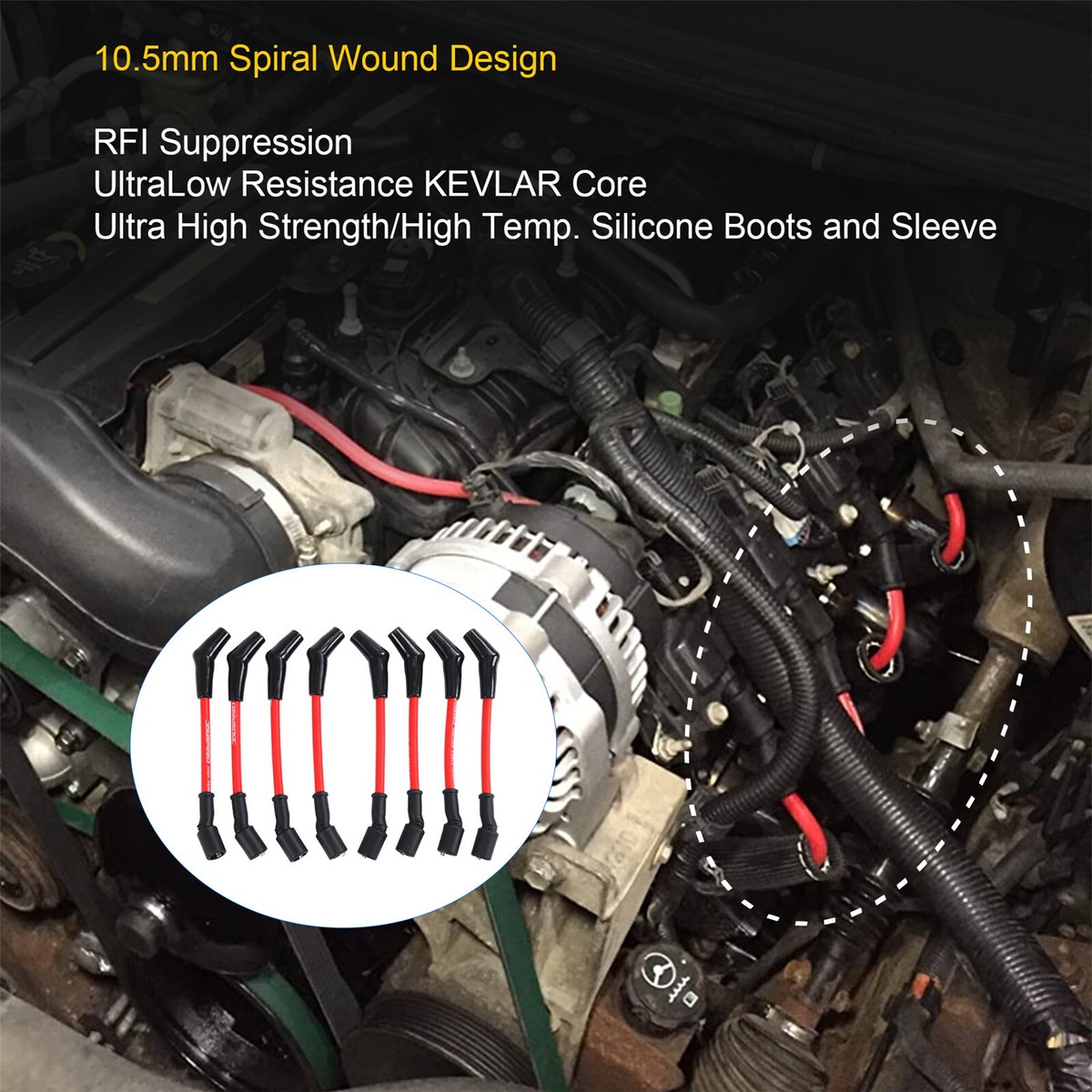 LS Chevy 10.5 OAL, High Temp 135° Boots - FireCore50 Spark Plug Wire Set PF-3008XP-2