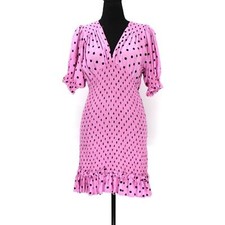 Faithfull The Brand Margherita Pink Black Polka Dot Smocked Mini Dress 4 Pleated
