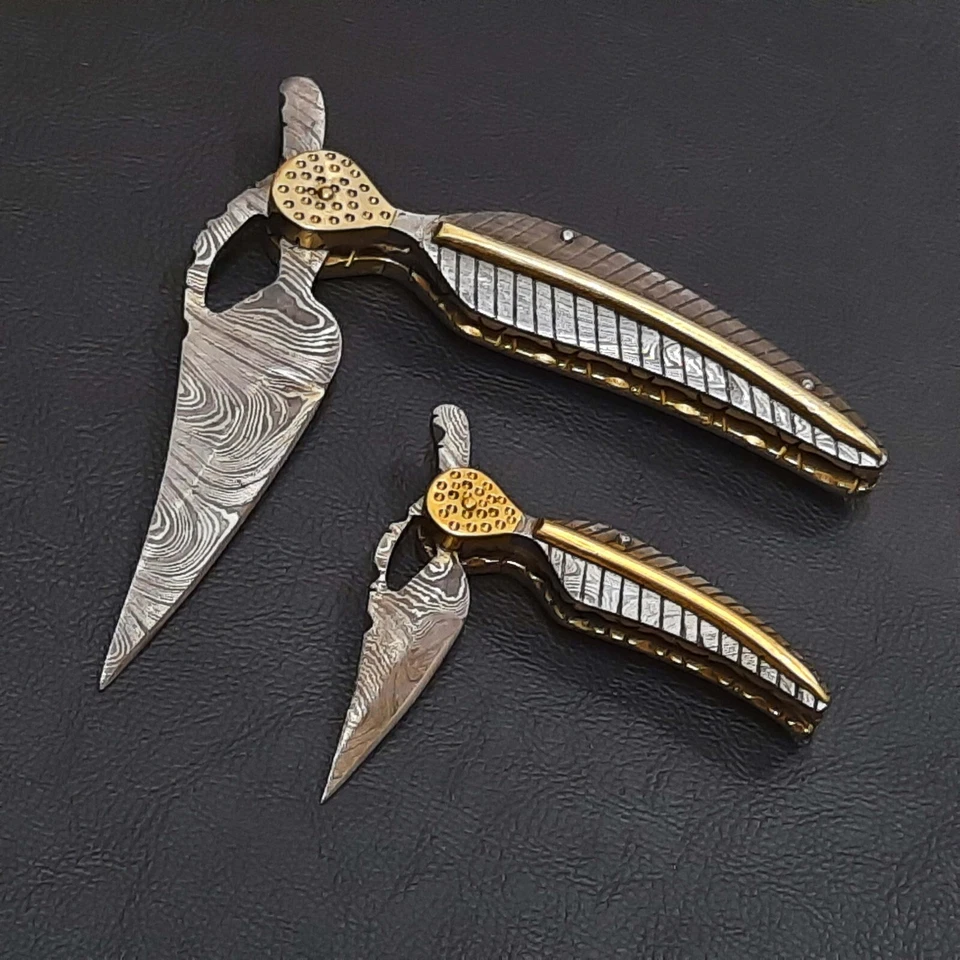 FULL HANDMADE DAMASCUS LINER LOCK  POCKET/FOLDING KNIFE WITH LEATHER SHEATH MK - Image 2 of 4