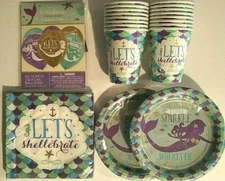 Mermaid Wishes Birthday Party Supply Kit w/Cups, plates, Balloons & Napkins