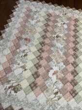 55x56  VINTAGE COTTAGE FLORAL CHIC PATCHWORK HAND STITCHED LAP QUILT WALL ART