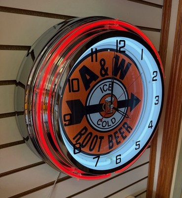A&W エイアンドダブリュルートビア グッズ アイテムアドバタイジング壁掛け時計 Vintage A&W Ice Cold Root Beer Soda Sign Logo Orange 18