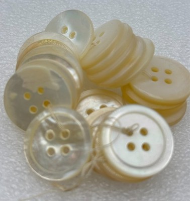 21 Pcs 1960s Natural Mother Of Pearl 4 Hole Buttons-Raised Edge