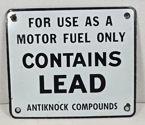 Vintage 6" x 7" Gas Pump Sign Contains Lead Porcelain Sign Gasoline Petroleum