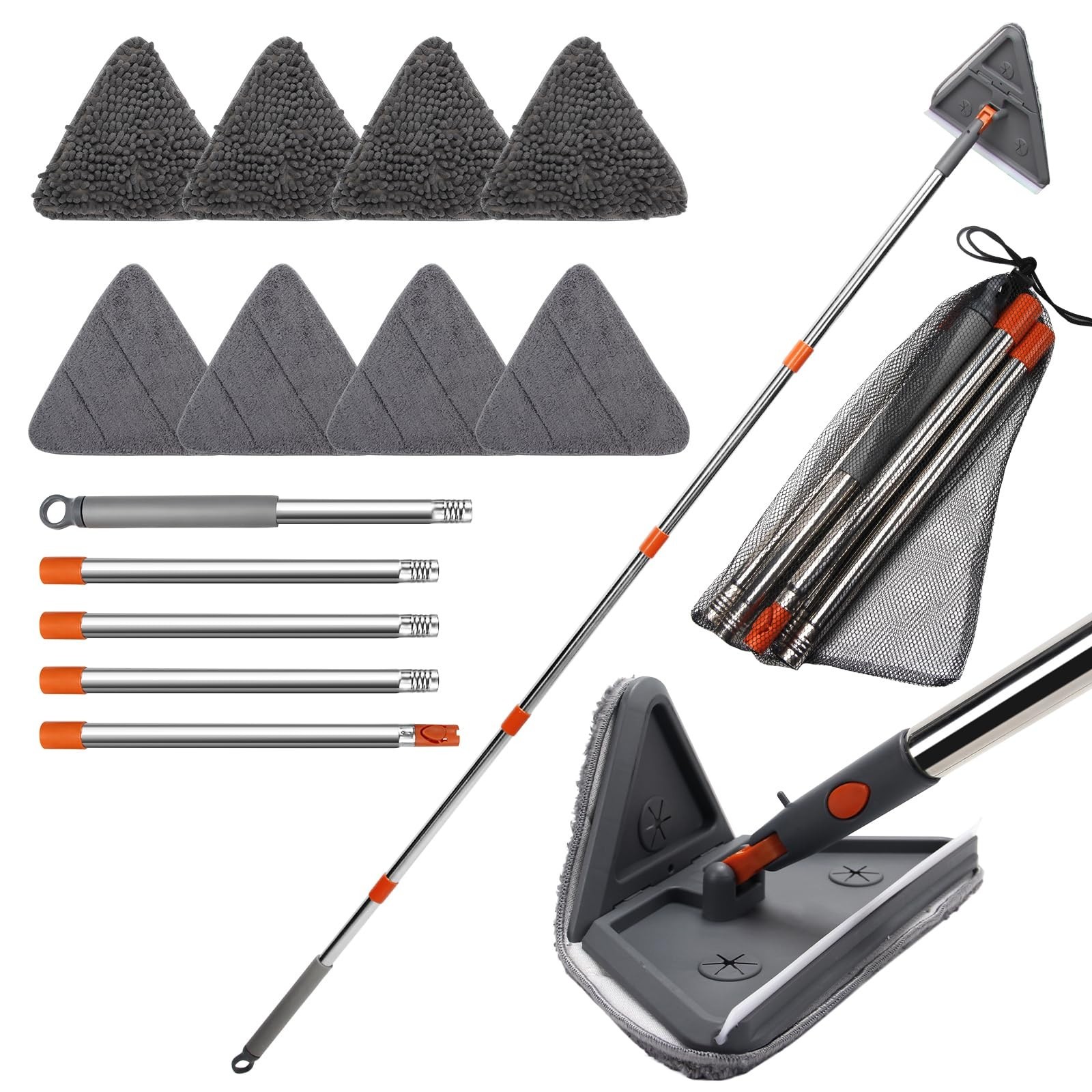 Wall mop Cleaner with 8 Replacement Pads,Wall Cleaning mop with Extension Pol...