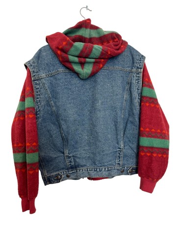 Chaqueta vaquera con capucha Bugle Boy vintage para hombre grande roja patrón multicolor - Imagen 7 de 7