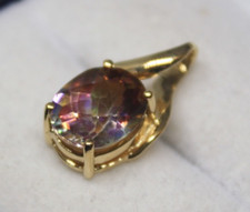100% Genuine 14K Solid Yellow Gold Huge 3.5cts Oval Cut Mystic Topaz Pendant