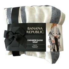 Banana Republic Women's Fringe Detail Cashmere Blend Wrap (Skyler Plaid-Blue)