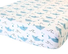 ADDISON BELLE Shark 100 Organic Cotton Perca Fitted Crib Sheet Baby Bedding