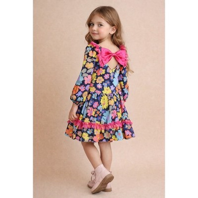 Finding Foxtale Dress Floral Ruffle Bow Back Long Sleeve Size 4