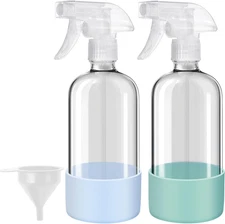 Glass Spray Bottles with Silicone Sleeves (2 Pack, 16 Oz), Mist and Stream Empty