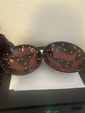 Vintage Pottery Bowls Hot Peppers Black Hand Painted