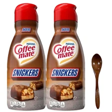 CoffeeMate Snickers Liquid Coffee Creamer 32 oz 2 packs w/ Wooden Spoon