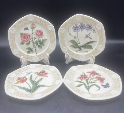 PartyLite Exclusive Hexagon Botanical Garden Floral Plates 7.75  Set Of 4