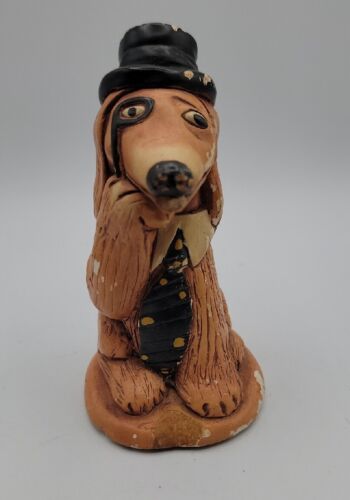 Guaranteed Irish Dog Figurine Top Hat Tie Monocle Handmade Irish Dog Some Chips - Picture 1 of 13