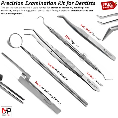 5Pcs Dentist Exam Choice Tools Set Explorer 23/17+ L-Type Tweezer Paper Forceps