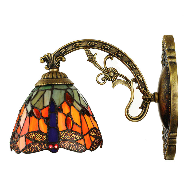Tiffany Style Wall Sconce Lamp 1Light Dragonfly Stained Glass Shade