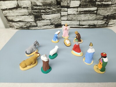Lot Of 11 Vintage Nativy Set santons de CRÈCHE  terre M.CHAVE AUBAGNE  France