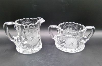 Vintage American Brilliant Cut Glass Crystal Creamer and Open Sugar Bowl