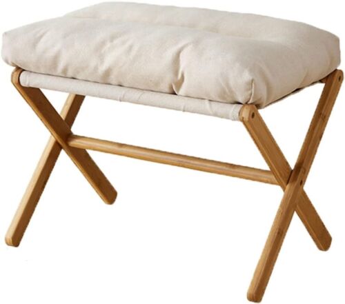 New-Folding Upholstered Footrest Stool, Small Accent Ottoman with Thick Cotton C
