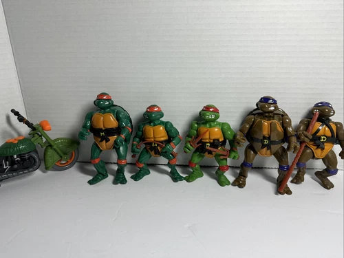 1988 & 1992 Playmates Teenage Mutant Ninja Turtles With Motorcycle Lot Of 6