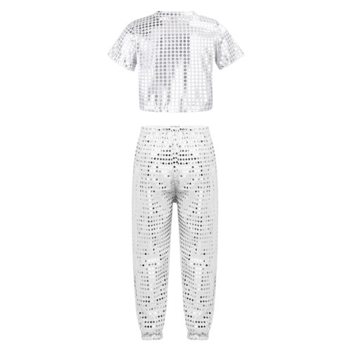 Girls Sequins Dance Crop Top Pants Set Hip Hop Jazz Disco Performance Costume - Picture 25 of 63