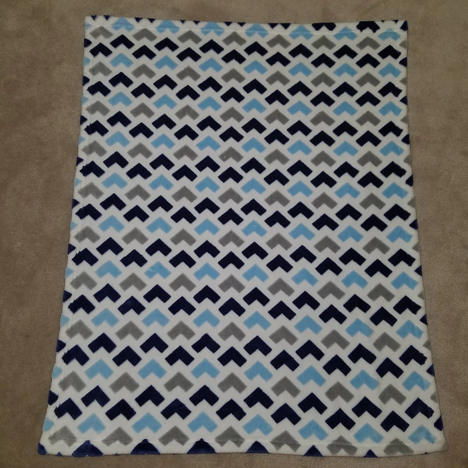 Bananafish Navy Blue Gray Chevron Arrow Baby Blanket Lovey Fleece White 30x40 - Image 4 of 4