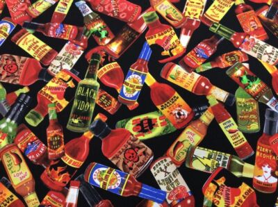 Fat Quarter Some Like It Hot Sauce Flaschen Chili 100% Baumwolle Steppstoff 