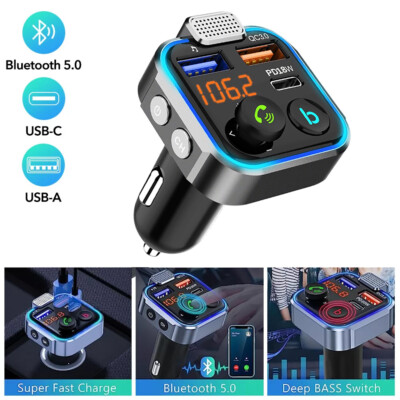 Bluetooth FM Transmitter Car Adapter QC3.0 PD USB Charger FM Radio Handsfree *  