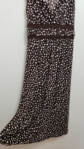 Vintage Dress Brown White Dot Medium Empire V Neck Flowy Tank 90s Y2K 2000 Aline - Picture 10 of 12
