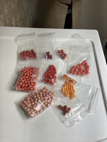 Lot of Red and Orange Beads Mostly Round Glass Various Sizes Vintage Pre-owned