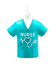 Nurse Scrubs Shirt Glass Christmas Ornament Kurt Adler 5.5" RN Tree Whimsy Aqua