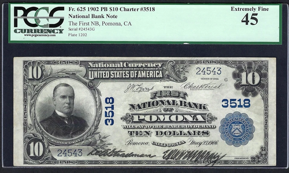 🇺🇸 CA 1902 $10 ♚♚POMONA, CALIFORNIA♚♚ PCGS EX FINE 45 ONLY ONE BETTER - Image 2 of 3