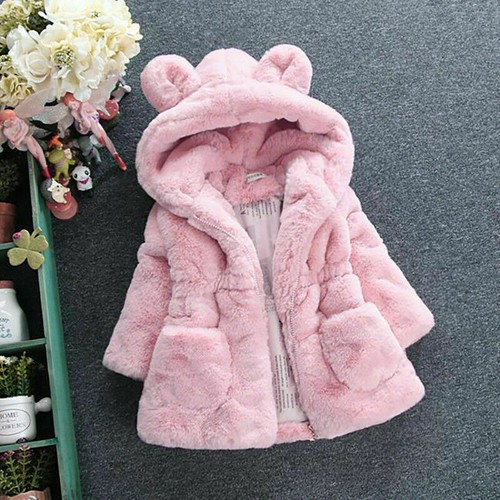 Kid's Baby Girl Winter Warm Faux Fur Coat Puffer Fur Hooded Parka Jacket Outwear - Picture 12 of 12