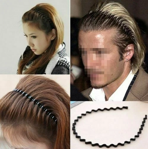 Mens Women Unisex Black Wavy Hair Head Hoop Band Sport Headband Hairband Fashion