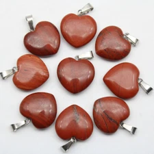 30pcs Natural Red Jasper Stone Heart Gemstone Beads Pendants DIY Jewelry Making