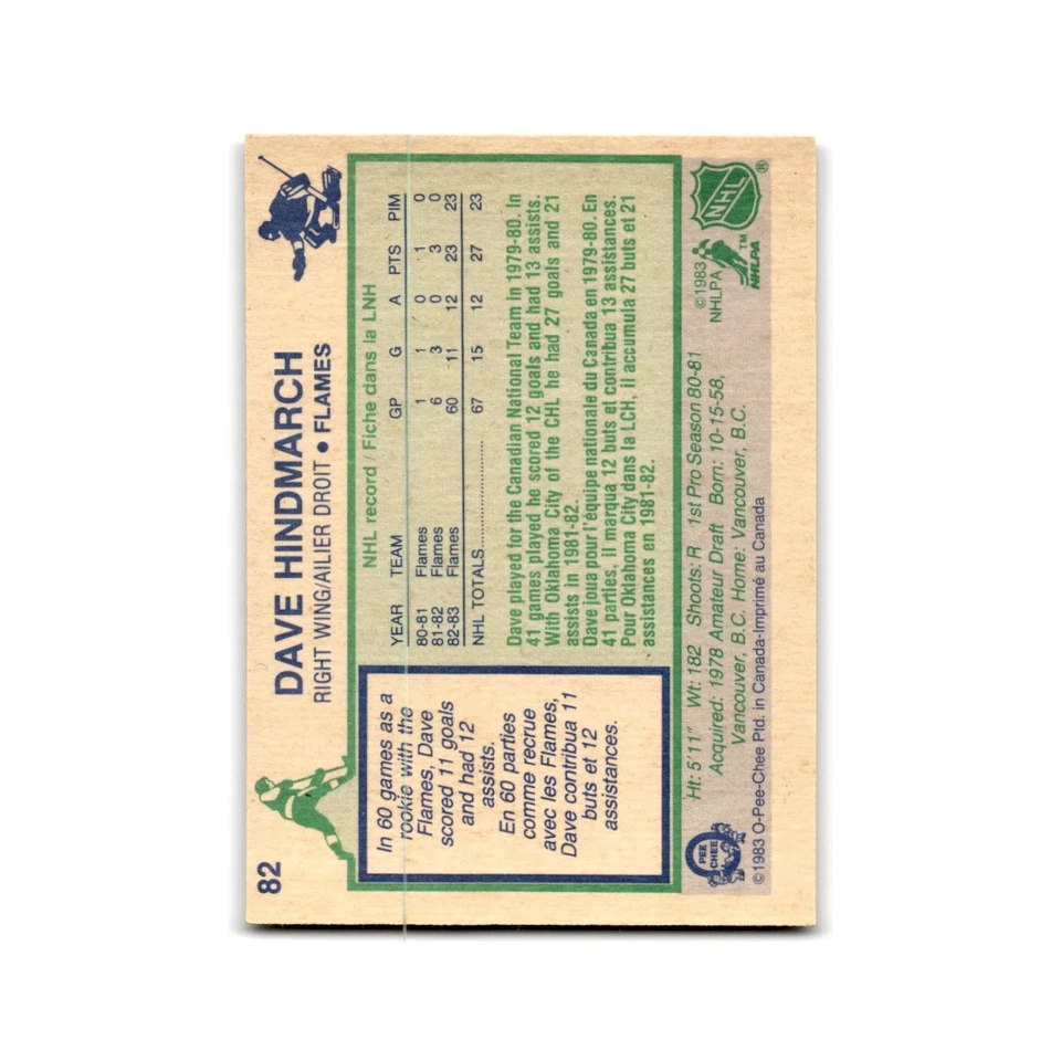 1983 O-Pee-Chee Dave Hindmarch RC Calgary Flames #82 - Image 2 of 3