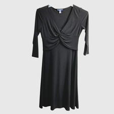 Chaps Dress Womens Petite Medium Black Twist Front V-Neck 3/4 Sleeve Empire
