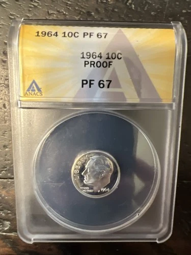 1964 10C PF 67 Proof ANACS Certified Roosevelt Dime 10 Cent Coin 90% Silver