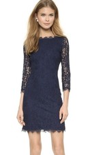 Diane Von Furstenberg Zarita Midnight Navy Stretch Lace Shift Dress Size P